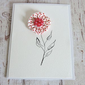 carte fleur tissu et bouton. Carte toute occasion : anniversaire, fête, remerciements... Fait main.