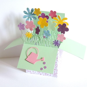 "flower garden" birthday pop-up card, pop-up box, handmade.