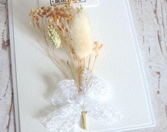 Carte mariage, carte fleurs séchées, félicitations fiançailles, cadeau mariage, voeux de bonheur. Carte faite main.