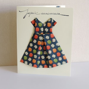 carte de voeux anniversaire avec robe origami, carte porte-chèque, cadeau anniversaire, fait main.