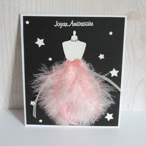 birthday card for women, feathers and glitter, pink, birthday gift for women. Handmade
