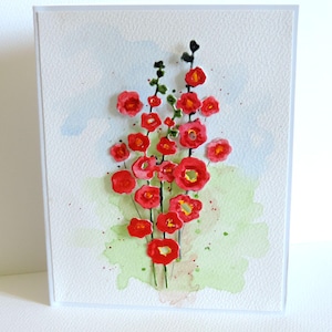 carte aquarelle, roses trémières, carte fleurs, carte anniversaire, cadeau occasion diverses, carte sans message