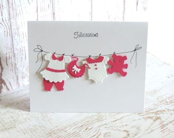 congratulations birth card, white pink, welcome baby, greeting card, birth gift