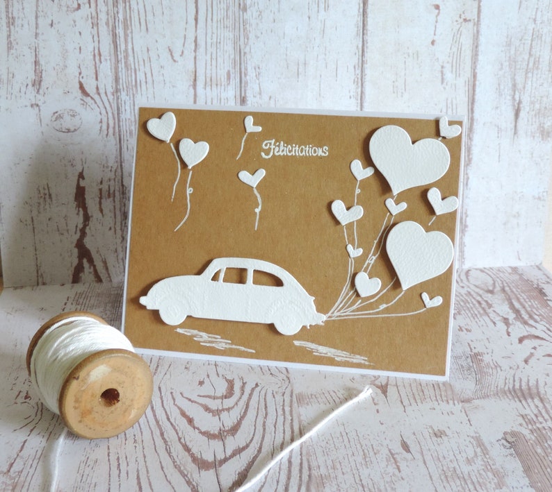 cartão de parabéns de casamento ou PACS, kraft branco, cartão de presente de casamento, feito à mão imagem 6