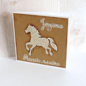 Carte anniversaire, thème cheval, équitation. faite main.