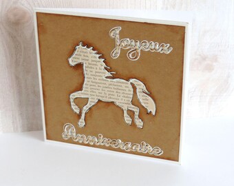 Carte anniversaire, thème cheval, équitation. faite main.