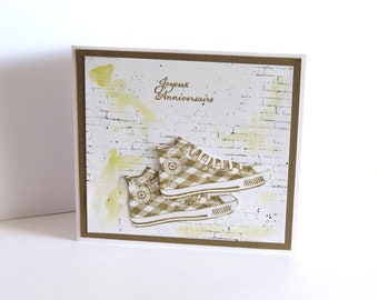 teen birthday card, girl/boy, pair of sneakers card. handmade.