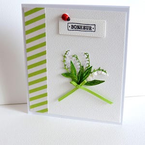 carte muguet, 1er mai, vert et blanc, carte porte bonheur, fait main