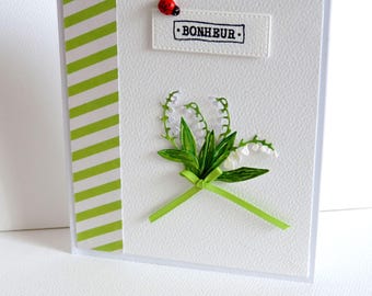 carte muguet porte-bonheur, noces de muguet, carte anniversaire de mariage, fait main