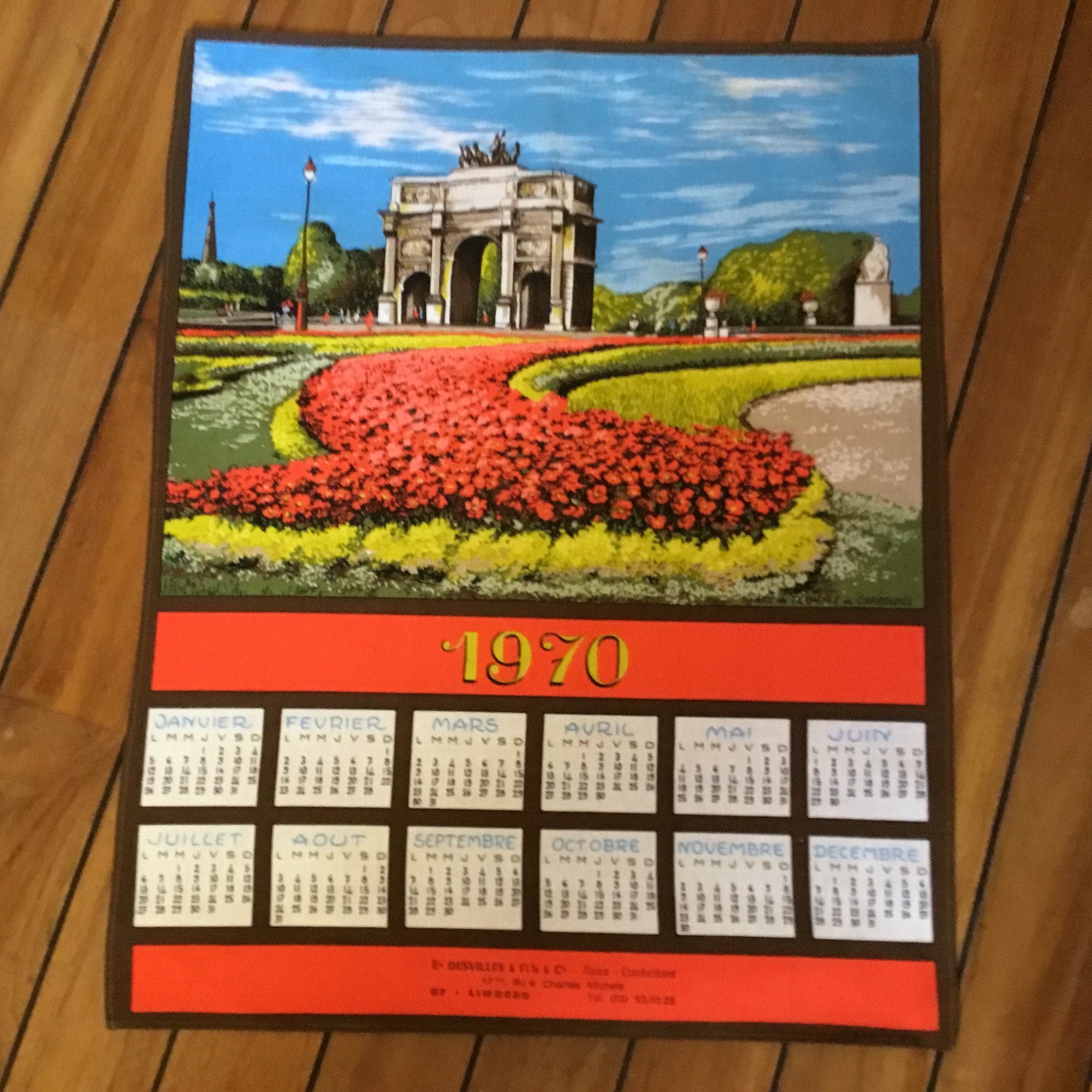 1970, Torchon Vintage. Ancien Calendrier