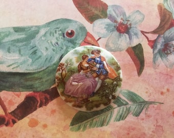Grand Cabochon Ancien En Porcelaine De Limoges 60x51 Mm - Vintage Très Bon état