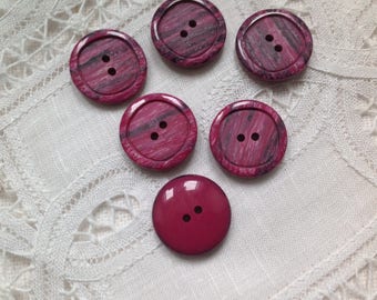 Lot de six boutons anciens, diametre 22mm, vieux rose
