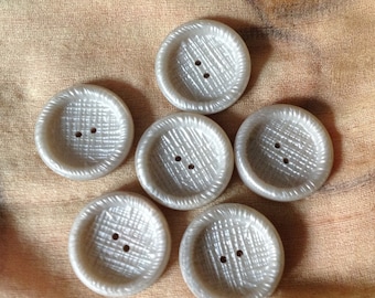 Lot de six boutons anciens, ronds, Impression tweed