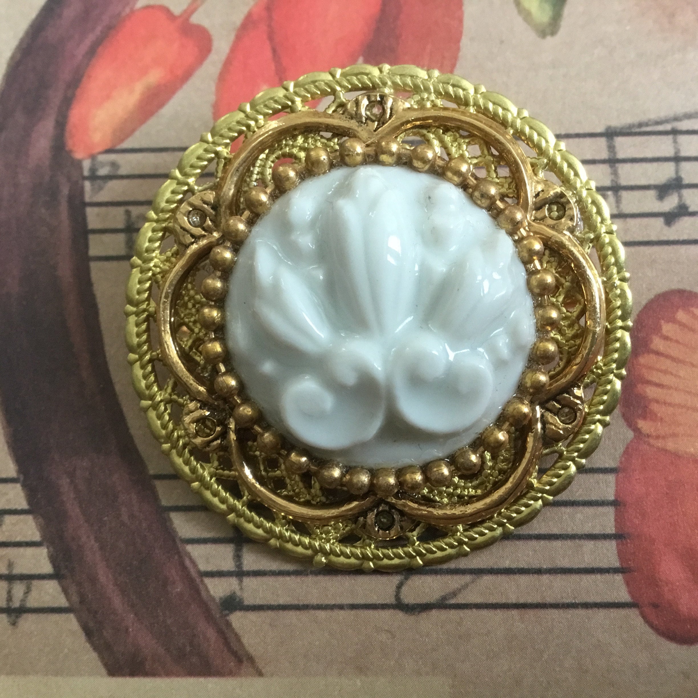 Pendentif Vintage Limoges Signé P. Pastaud - Motif Fleurs Bleu - Bijou Ancien De Collection
