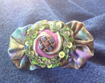 Yoyos, enamel, porcelain flower brooch