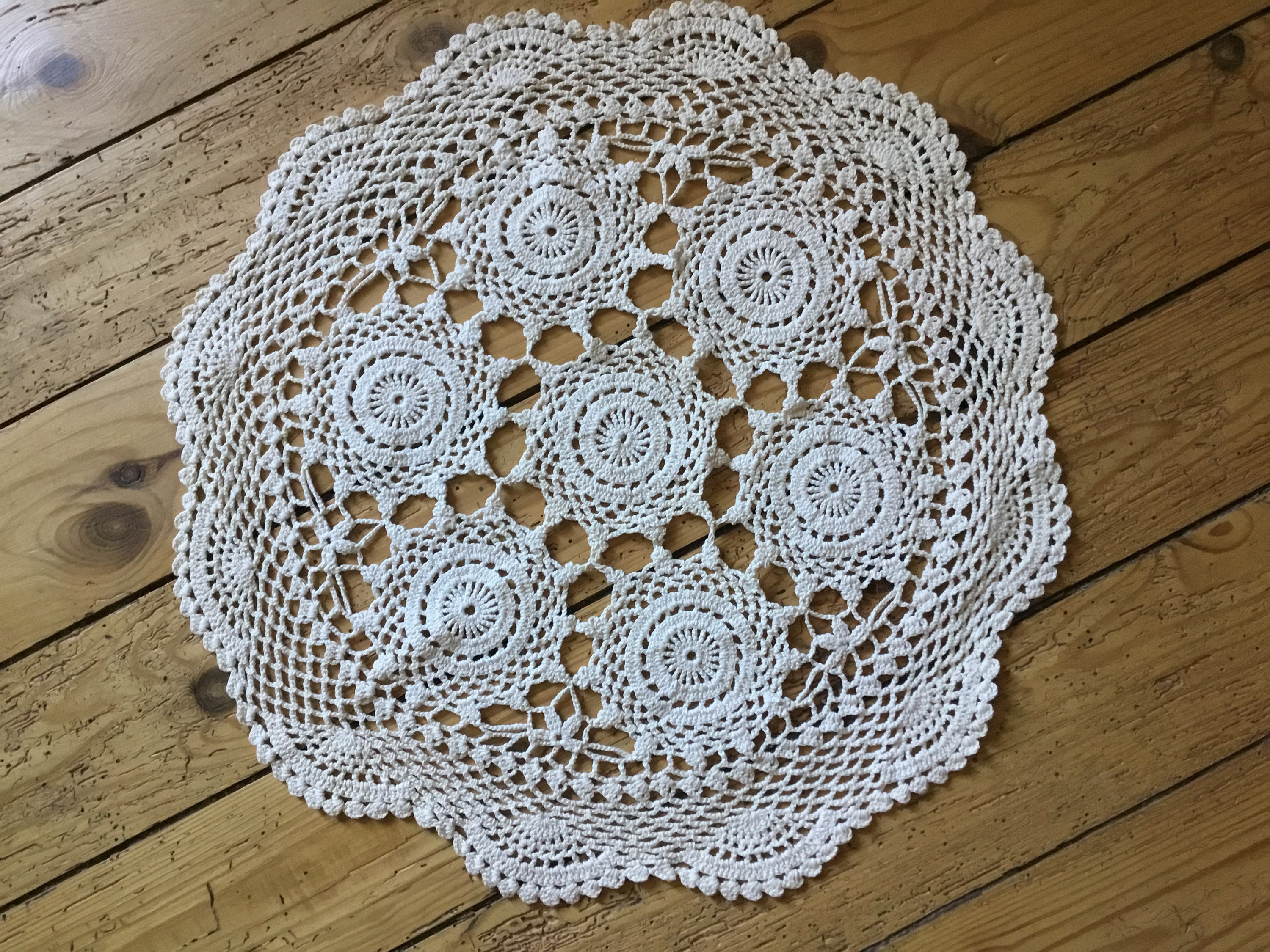 Diamètre 40cm, Napperon Vintage, Crochet, Écru, Fait Main