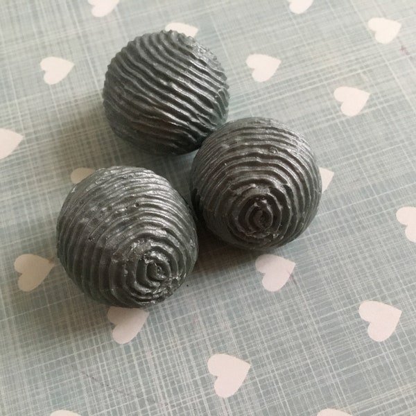 Lot 3 boutons vintage boule gris bleu