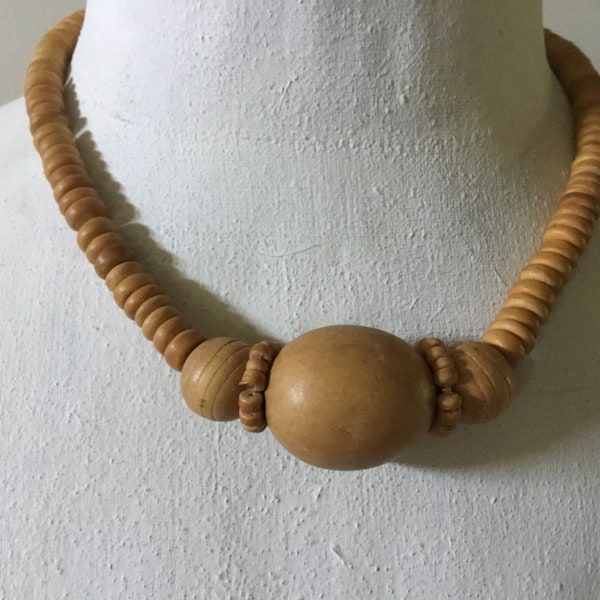 Vintage, très beau collier en perles de bois