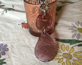 Collier vintage pendentif verre irisé
