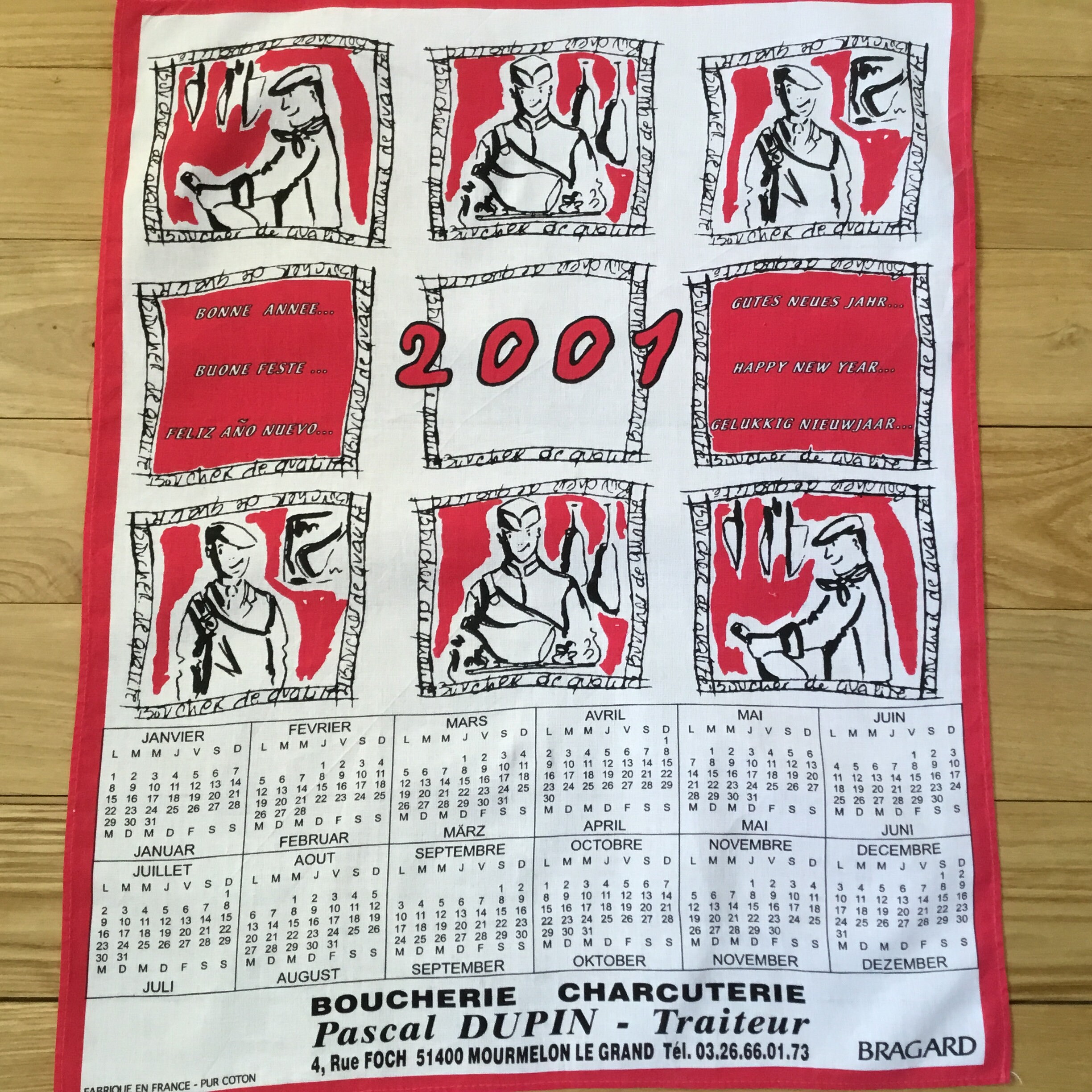 2001, Torchon Vintage. Ancien Calendrier Publicitaire