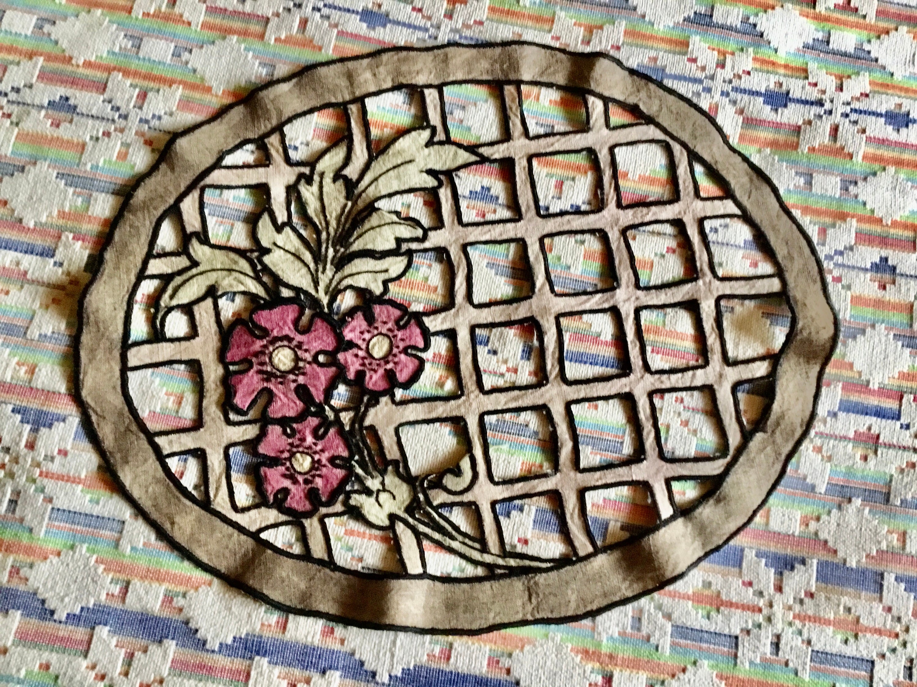 34x42cm, Superbe Dessus de Coussin ou Napperon Vintage Broderies Couleur.