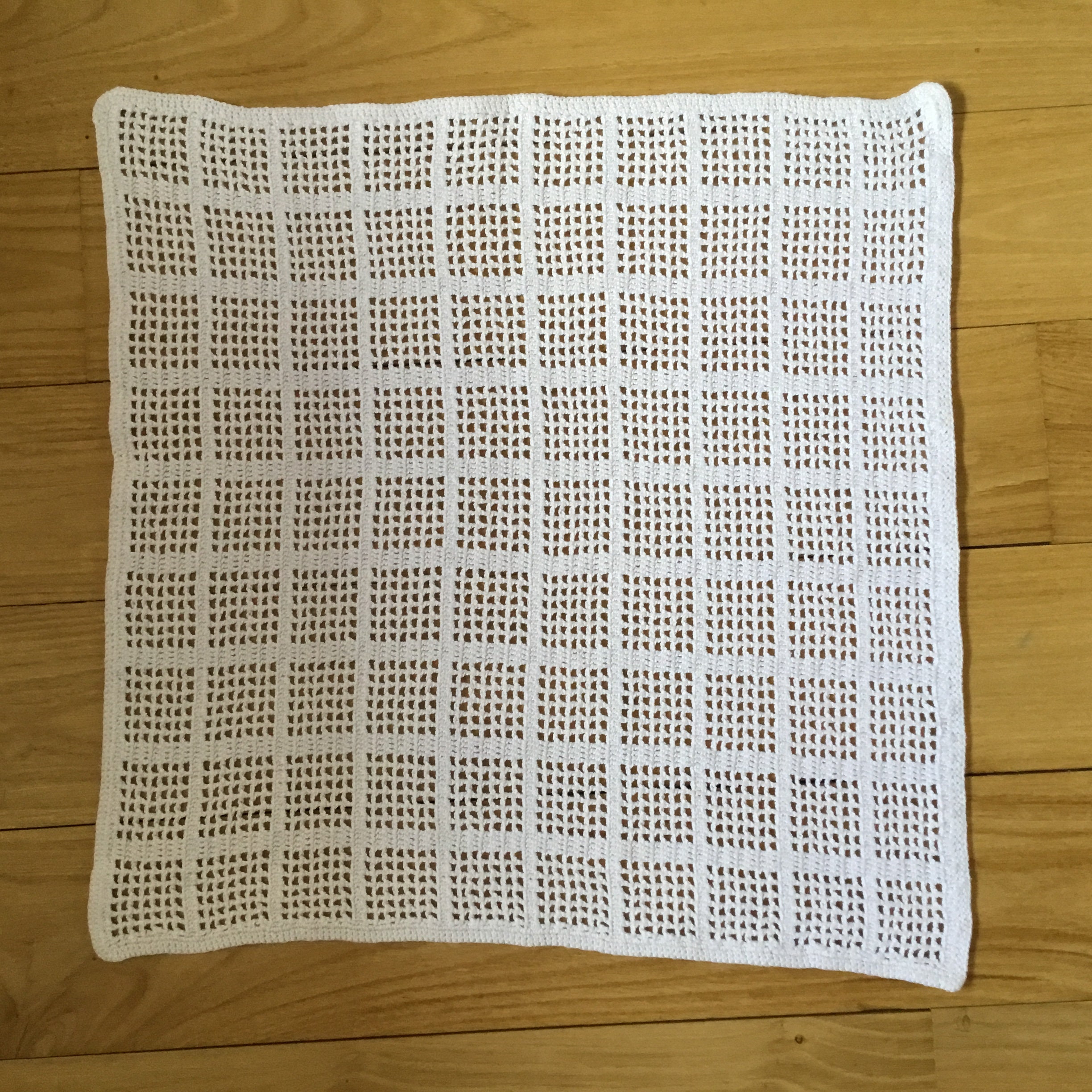 38x38cm. Napperon Vintage Crochet Coton Blanc