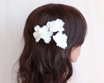 Accesorios para el cabello de la boda, alfileres de flores, flores blancas, rosas blancas, postizo de flores, boda blanca, diadema de flores nupciales, tocado de boda