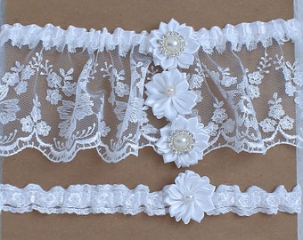 Bridal Garter Set, White Wedding Garter, Bridal Garter Set, Wedding Accessories, Lace Garter Set, Toss Garter Set,Toss Garter, Zoraya Crowns