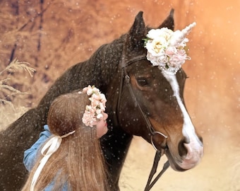 Horse or Pony Horn & Garland for Horse, Unicorn Flower Crown, Fancy Crown, Girls Props, Flower  Birthday Props, Pony Unicorn,  Zoraya Crowns