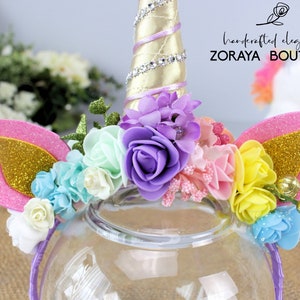 Rainbow Unicorn Flower Crown: Pastel Gold Birthday Headband