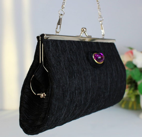 Black Clutch Purse, Small Evening Bag, Bridesmaid… - image 2