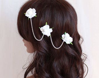 Wedding Hair Accessories,Flower Hairpiece,Flower Hair Pins,Rose Hairpiece,White Roses,White Wedding,Bridal Flower Headband,Wedding Headpiece