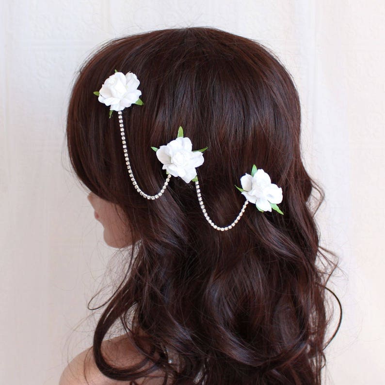 Wedding Hair Accessories,Flower Hairpiece,Flower Hair Pins,Rose Hairpiece,White Roses,White Wedding,Bridal Flower Headband,Wedding Headpiece image 1