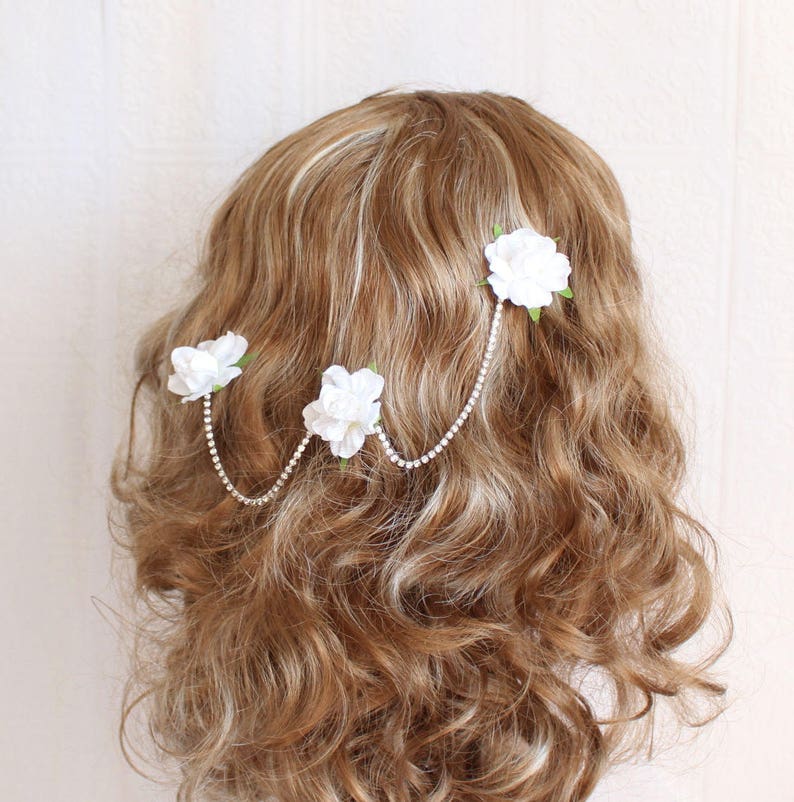 Wedding Hair Accessories,Flower Hairpiece,Flower Hair Pins,Rose Hairpiece,White Roses,White Wedding,Bridal Flower Headband,Wedding Headpiece image 3
