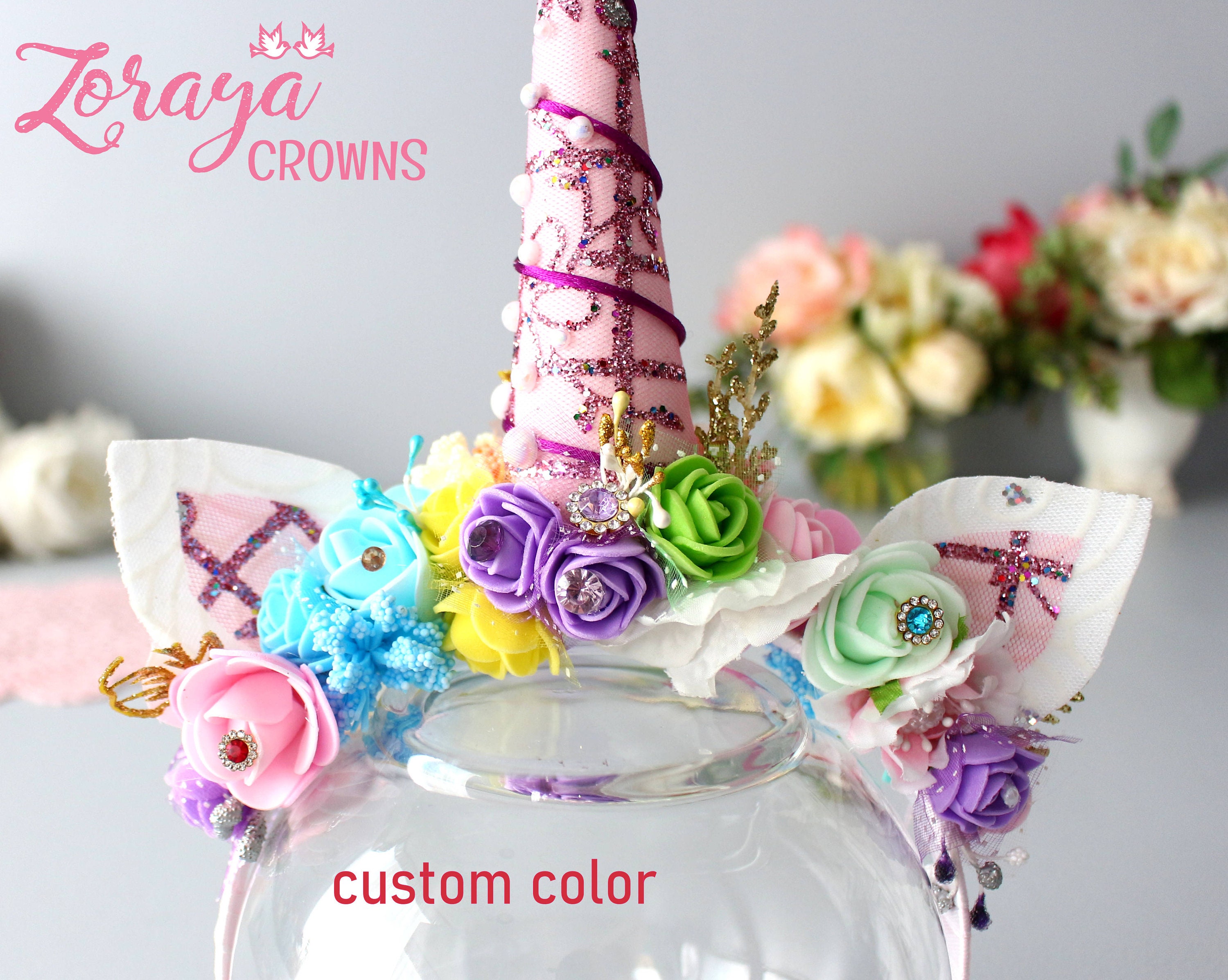 Unicorn Flower Crown: Pastel Headband, First Birthday Prop  display picture 3