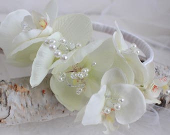 Orchid Wedding Crown, Bridal Flower Headband, Floral Wedding Crowns, Flower Girl, Wreaths, Cream Crowns, Orchid Crowns, Wedding Accessories