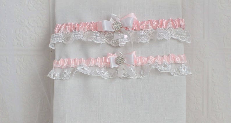 Wedding Accessories,White and Pink,Lace Garter Set,Toss Garter Pink Wedding Garter,White Pink Garter Set Bridal Garter Set Zoraya Crowns