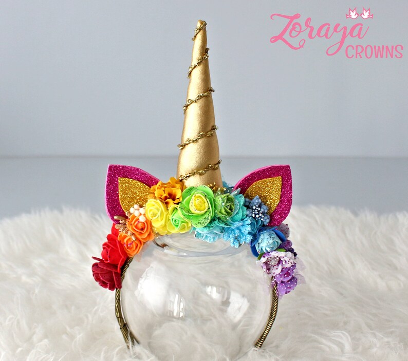 Rainbow Unicorn Flower Crown Kids Crownfairy Crown Baby Etsy