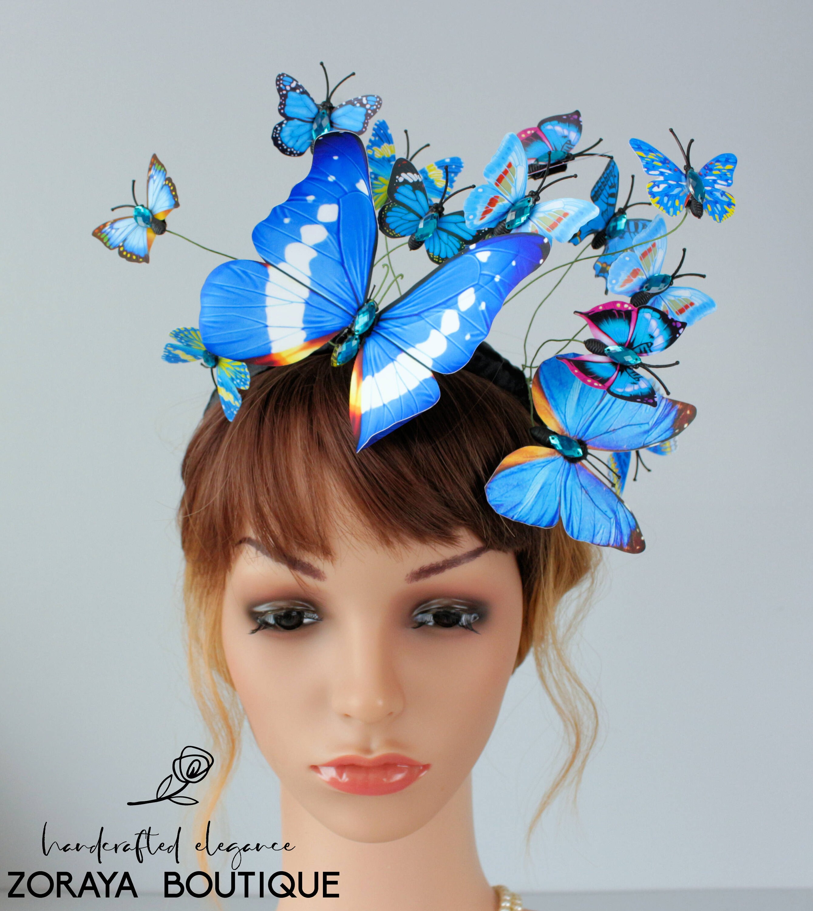 Blue Butterfly Headpiece: Handmade Fascinator Crown, Cosplay 