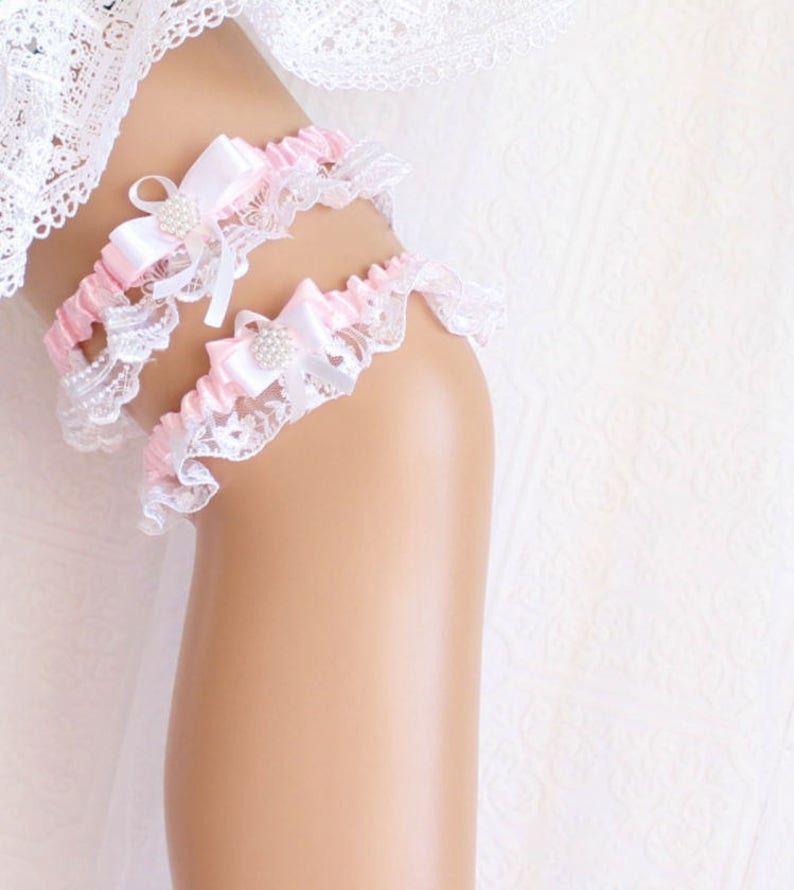 Wedding Accessories,White and Pink,Lace Garter Set,Toss Garter Pink Wedding Garter,White Pink Garter Set Bridal Garter Set Zoraya Crowns