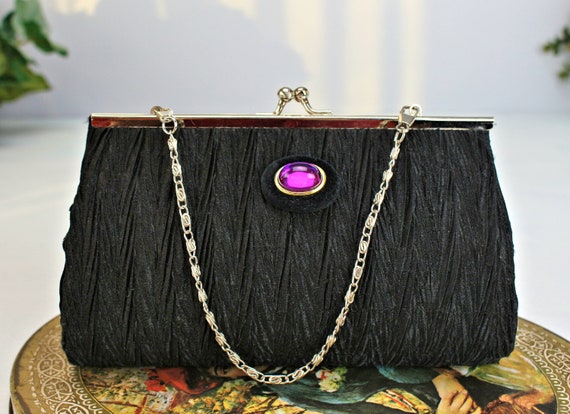 Black Clutch Purse, Small Evening Bag, Bridesmaid… - image 1