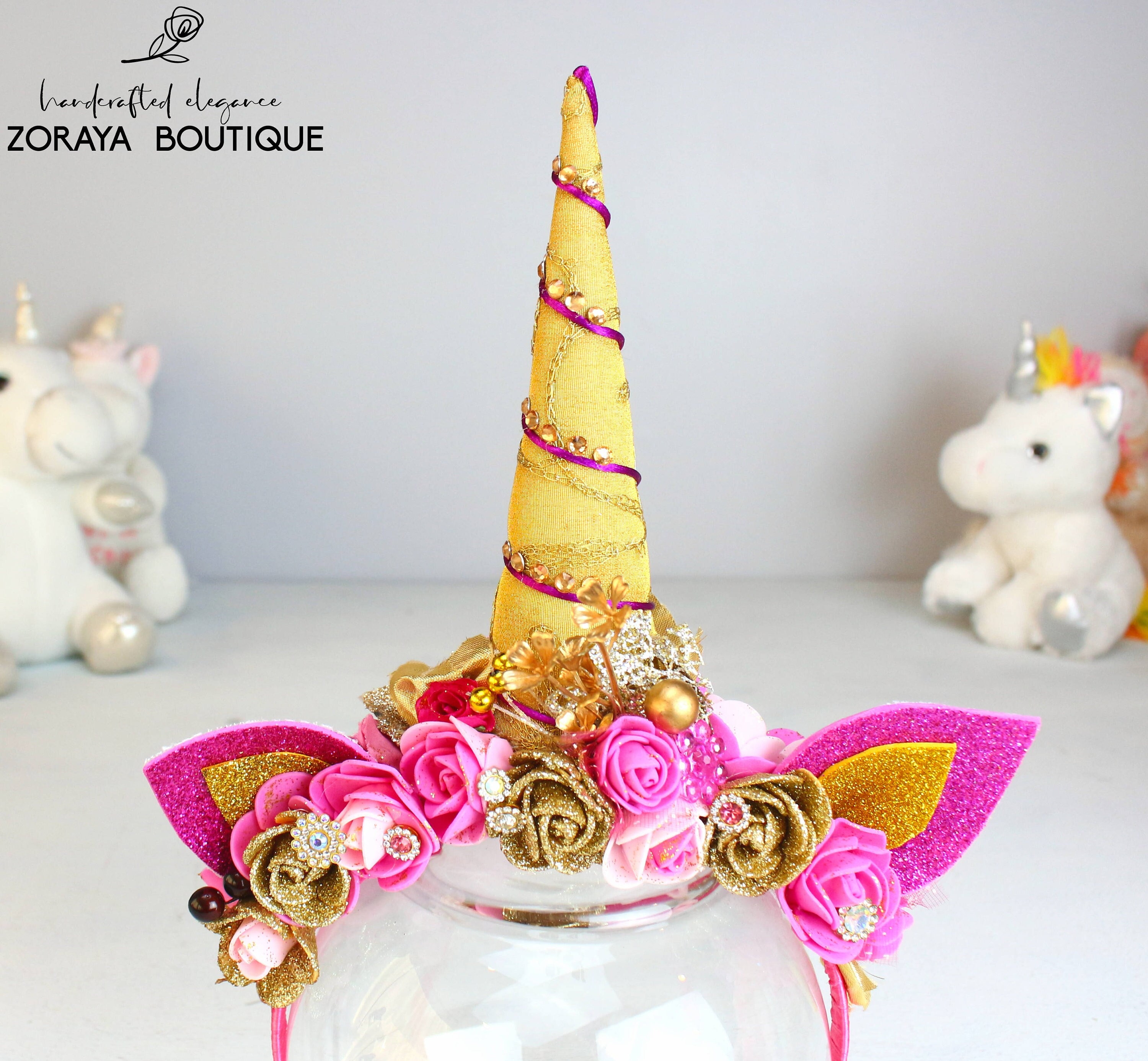 Glitter Unicorn Flower Crown: Hot Pink & Gold Costume  display picture 2