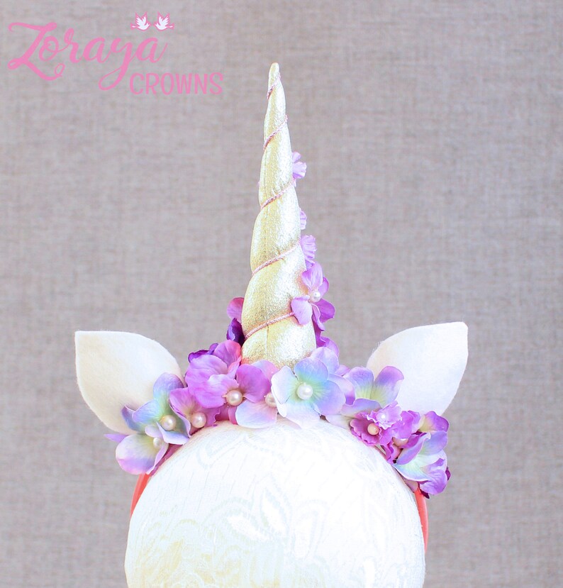 Purple Unicorn Crown Purple Flowers Crown Whimsical Baby Etsy