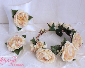 Wedding Crown, Ivory Roses, Bridal Flower Headband, Floral Wedding Crown, Woodland, Wedding Headpiece,Flower Girl,Wreath,Wedding Accessories