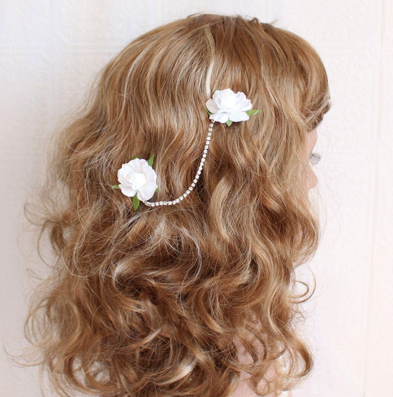 Wedding Hair Accessories,Flower Hairpiece,Flower Hair Pins,Rose Hairpiece,White Roses,White Wedding,Bridal Flower Headband,Wedding Headpiece image 4