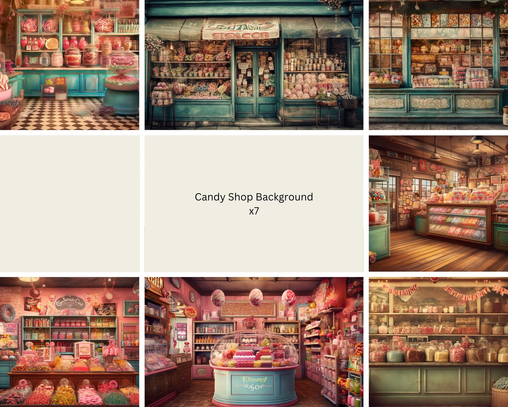 8 Candy Shop Digital Backdrops Fantasy Painterly Digital Background
