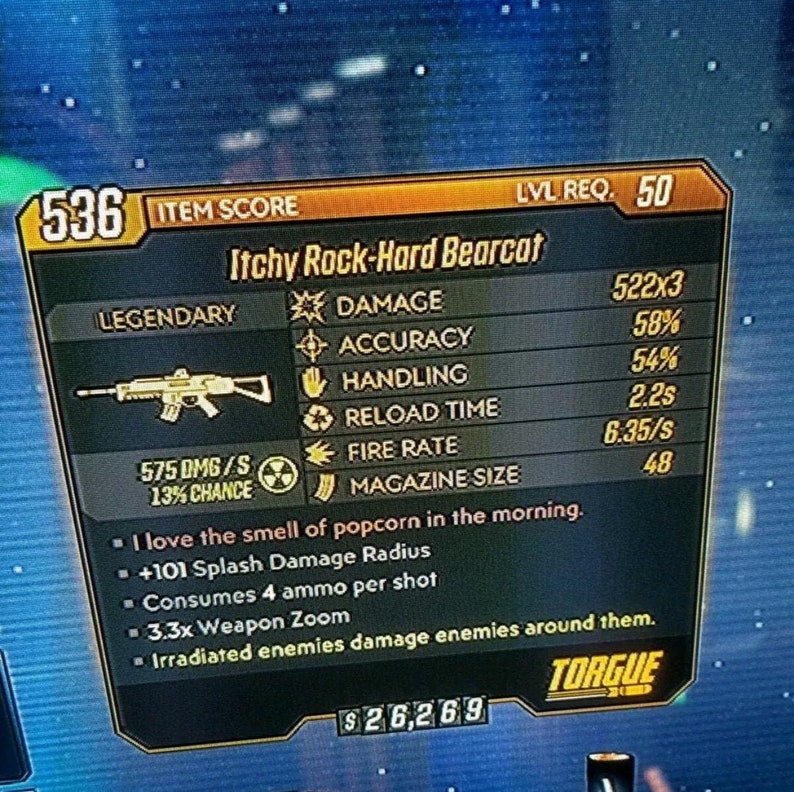 Level 50 in game mail or drop Itchy Rock Hard Bearcat Borderlands 3 Legendary Assault Rifle
