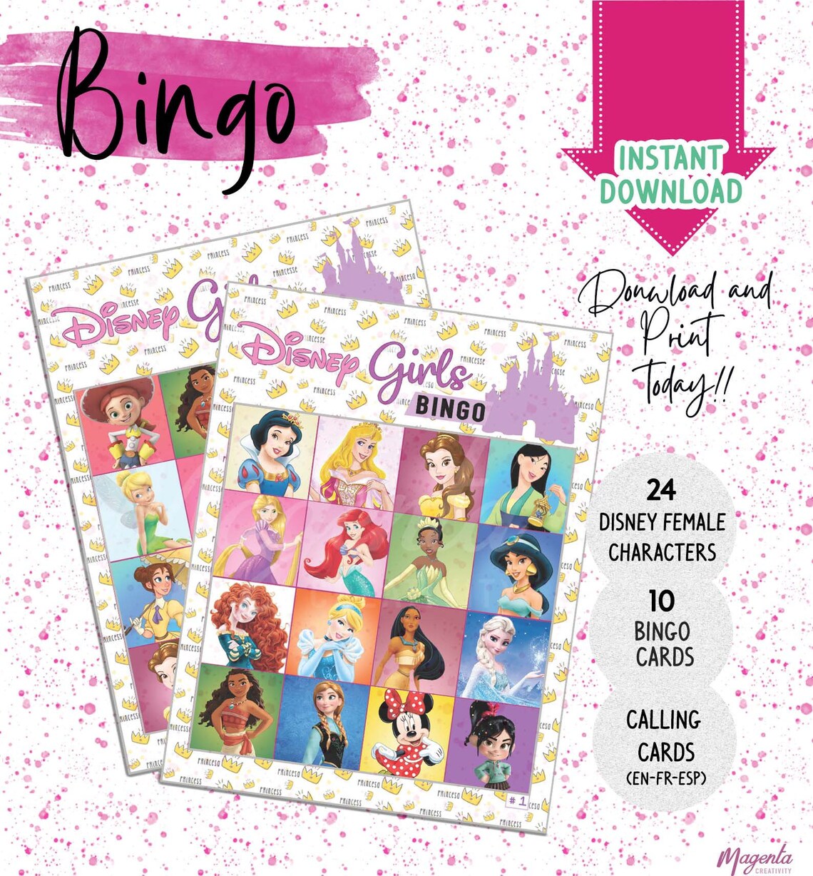 BINGO Cards INSTANT DOWNLOAD Printable Disney Princesses - Etsy