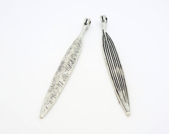 56 * 6mm 2 pendants long leaf spirit ethnic silverplate (CLBA21)