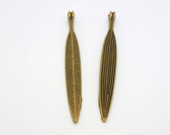 56 * 6mm 2 pendants long leaf spirit ethnic silver metal (CLBB20)